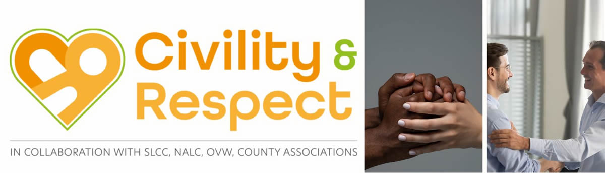 Civility and Respect logo in collaboration with SLCC, NALC, OVW, County Associations